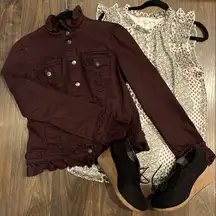 Inc International Concepts Burgundy Jacket with Ruffle collar and cuffs Sz L