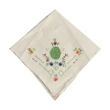 Vintage Hand Embroidered Handkerchief Floral Cotton Woman