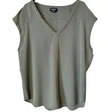 Bebe  Olive Green Beaded Trim Sleeveless Blouse