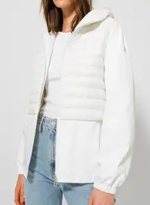 Duno white mixed media cropped puff down jacket