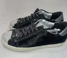 P448 Luxury Italian Black Cowhide & Leather Sneaker JohnCow/Glitter