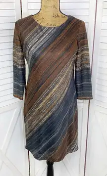 Studio One Diagonal Print Knit Sheath Dress Brown Gray 4P