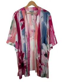 Catherines Floral Watercolor Kimono 3X Open Front Duster Colorful Pastel Boho