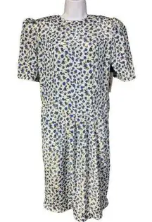Vintage 90s Y2K Grunge Floral Dress Short Sleeve Poly Blue White Cottagecore 8