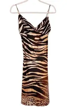 NATORI Mixed Animal Print Zebra Leopard Silky Night Gown Slip Dress - S