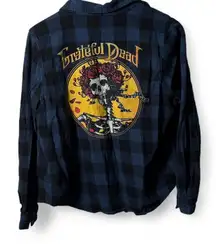 Grateful Dead Blue Plaid Flannel Shirt XS Skeleton Roses Graphic Back Vintage