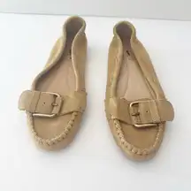 J. CREW Size 6 Tan Leather Suede Driving Loafer Flats Big Buckle