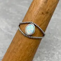 Sz 8 - White Opal & Sterling Silver Rope Twist Ring