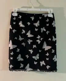 Wild Fable Black White Butterfly Mini Slip Skirt Ruffle Hem Bow Pull on Small