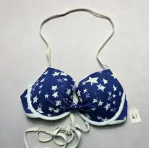 Adore Me Blue Stars Push Up Halter Tie Swim Boho Sports Bra Bikini Top 36C