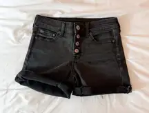 American Eagle Black Button Fly Midi Jean Shorts Size 0