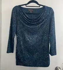 Dana Buchman, blue, black, silver blouse size medium