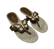 Coach  "PETRA" BETWEEN THE TOE SANDALS SIZE 8 Butterfly Tan Brown Thongs #S126-1