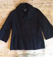 French Connection Jacket Ruffle Pea Black Coat Cotton Vintage Blazer 3/4 Sleeve