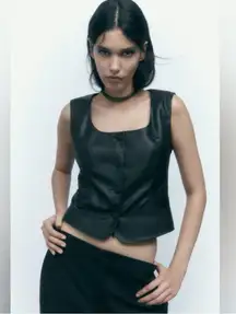 Zara Black Faux Leather Button Up Vest