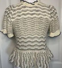 ULLA JOHNSON Laleh Knit Top Women Sm Puff Sleeve Flattering Peplum Glacier