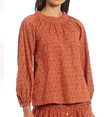 Roller Rabbit Eyelet Blouson Cuff Sleeve Terra Top