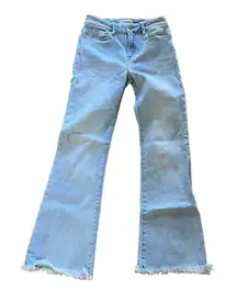 Frame Le Crop Mini Boot‎ Jeans Light Wash Size 24 Frayed Hem Stretch Bootcut