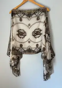 Leopard Print Chain Scarf Shawl Wrap Cover Up Lightweight Cream‎