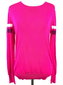 J.Lindeberg Women's Bright Pink Striped Arm Crewneck Sweater Size Medium