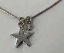 Graziano Silver Tone Star Pendant With Crystal Charm Necklace 16”-19” chain leng