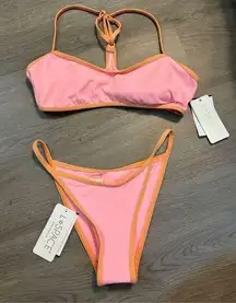 L*Space Pamela Cabana Pink and Orange Bikini Set Sz XS/S