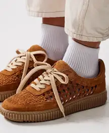 Free People NWOB Wimberly Woven Suede Leather Sneakers Tan Women’s Size 8.5
