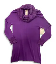 White Stag Y2K Womens S Purple Cowl Neck‎ Sweater Stretch Tunic Fairy Metallic