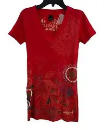 Desigual T-Shirt Sequin Embellished Red US XXS New