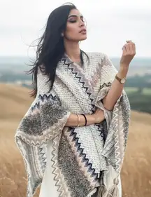 Chevron Knit Tassel Wrap Shawl Boho Blanket Scarf One Size