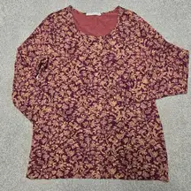 Peruvian Connection Top Women's XL Red Floral Long Sleeve T-Shirt Pullover‎