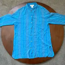 Evan Picone 100% Silk Button Down Shirt Blue Striped Women's Size 12 Casual