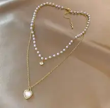 Love Pendant Double Collar Chain Necklace 