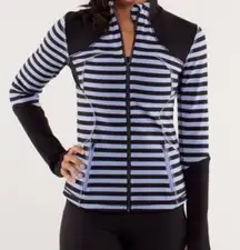 Lululemon FORME Sea Stripe Polar Haze Black Full Zip Sweatshirt Jacket Size 6