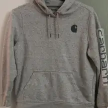 Carhartt Relaxed Fit Heathered Gray Spell Out Work Casual Hoodie Womens LG 12/14