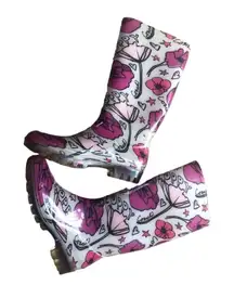 Poppy Rubber Jelly Tall Preppy Rain Boots 7 Printed Pink Flowers Fairycore