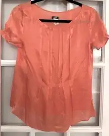 J. Crew Y2K 100% Silk Pink Salmon Short Sleeve Semi Sheer Blouse Size 0 XXS XS