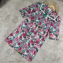 Smart Time Vintage 80s Y2K Nightgown House Dress Floral Multicolored Zip Front S