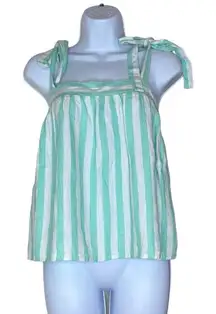 Stoney Clover XL Green White Stripe Tie Straps Linen Blend Babydoll Crop Top NEW