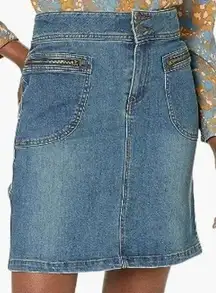 NWT prAna Broadway Mini Jean Denim Skirt Zipper Patch Pockets 0 Blue #2633