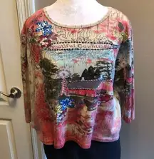 Vinatge Take Two Farm Scene Pullover Top Women’s XL