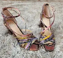 Vince Camuto Winivey Colorful Strappy Snakeskin Block Heeled Sandals Size 7