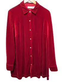 Worthington Womens Tunic 1X Red Velvet Button Front Holiday Glam Party Luxe