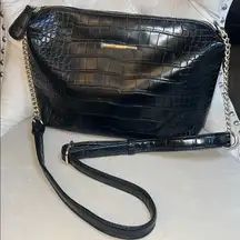 Aldo Black Crocodile-Embossed Crossbody Bag‎