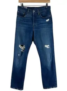 Levi's 501 Mens Jeans 26x26 Distressed Dark Wash Straight Leg Raw Hem 90s Skater