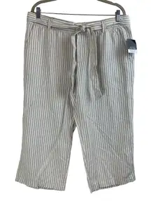 New Liz Claiborne Linen Flax Stripes Cropped Capri Pants Size L