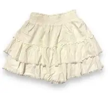 Cream Ruffle Women’s High Waisted Shorts Size Small Cotton Linen