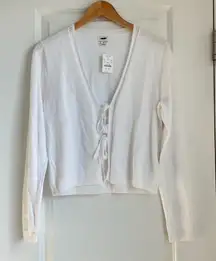 J.Crew Tie Front Cardigan Sweater in White, Size Medium