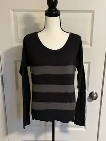 Loft| Black and Gray Striped Sweater with a Little Sparkle