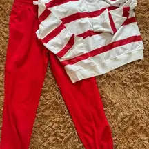 Red and White Striped Hoodie and Joggers Set